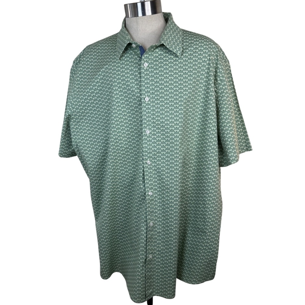 'Shaq" Shaquille O'Neal XLG 4XLT Green/White Geometric Short Sleeve Button Shirt